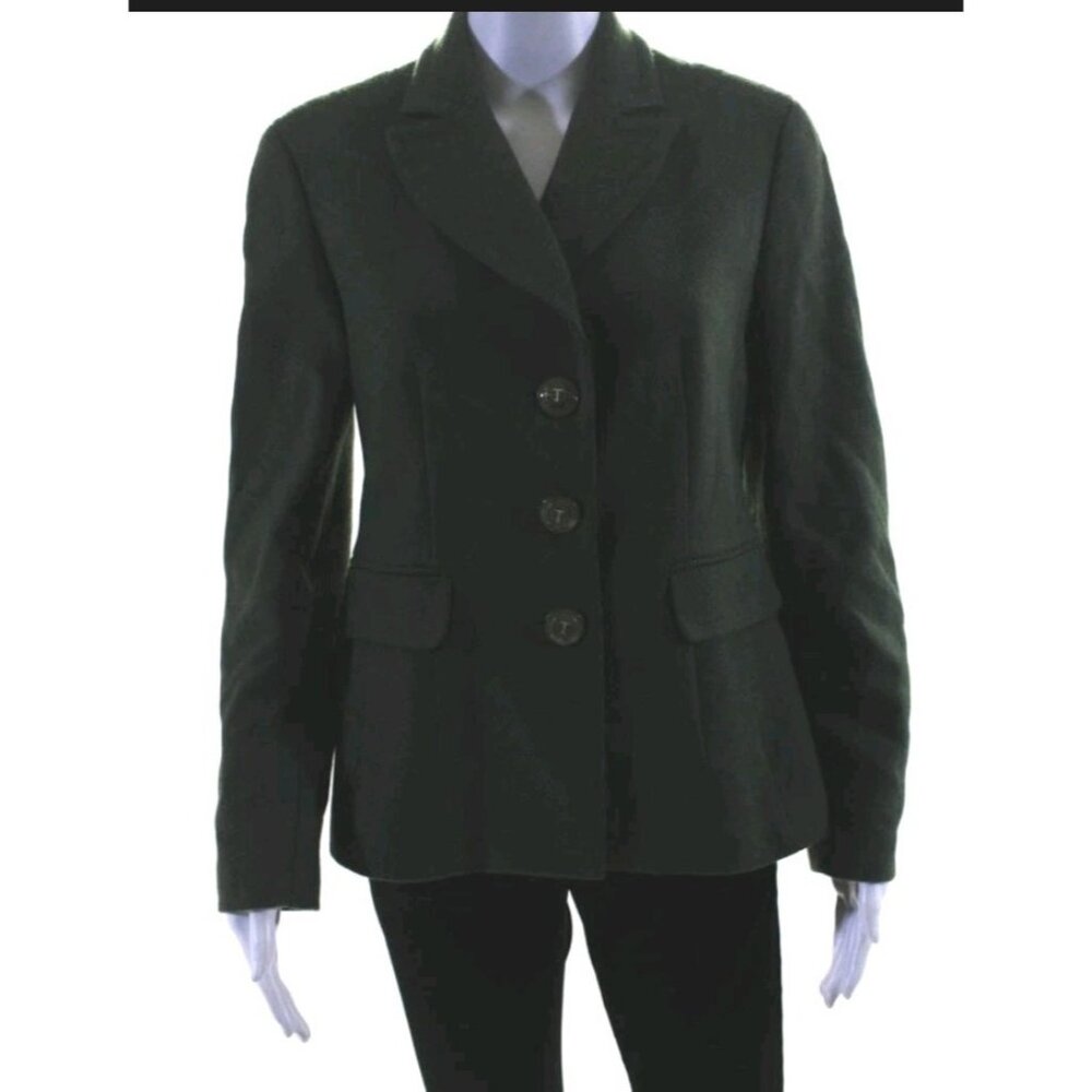 Talbots Wool Blazer 3 Button Closure Blazer Green Size 8 Pockets Lined Textured
